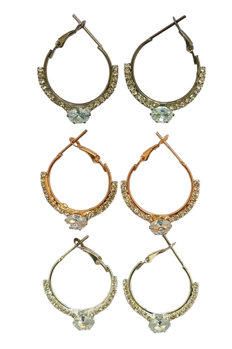  cz stone hoop earrings gold plated set of 3