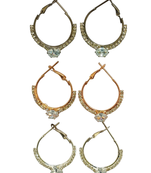 cz stone hoop earrings gold plated set of 3
