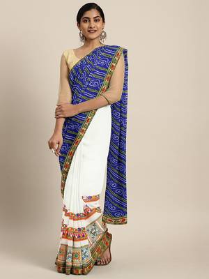 Riva Enterprise Women'S Half And Half Bandhani Pallu With Kutchi Embroidered Party Wear Saree 1