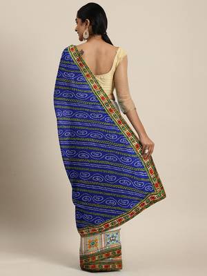 Riva Enterprise Women'S Half And Half Bandhani Pallu With Kutchi Embroidered Party Wear Saree 2