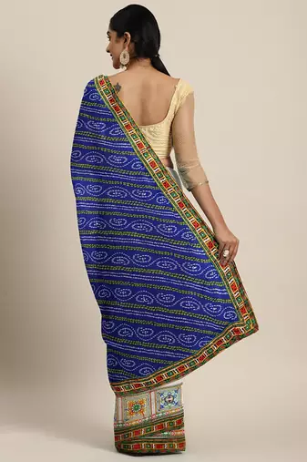 Riva Enterprise Women'S Half And Half Bandhani Pallu With Kutchi Embroidered Party Wear Saree