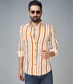 Gold Woven Cotton Casual Men-Shirts