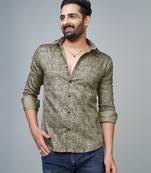 Green Printed Cotton Casual Men-Shirts