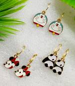 9blings gold plated doremon panda mickey combo earrings set of 3