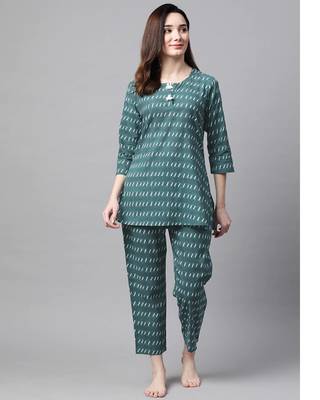 Women Teal Green Ethnic Night Suit 1