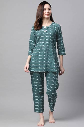Women Teal Green Ethnic Night Suit