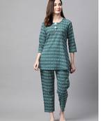 Women Teal Green Ethnic Night Suit