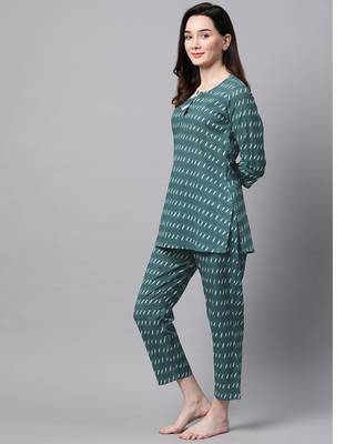 Women Teal Green Ethnic Night Suit 2