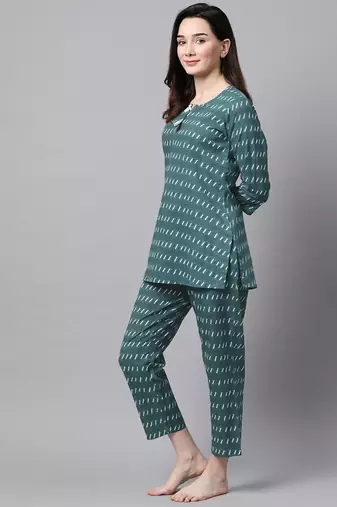 Women Teal Green Ethnic Night Suit