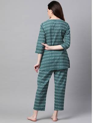 Women Teal Green Ethnic Night Suit 3
