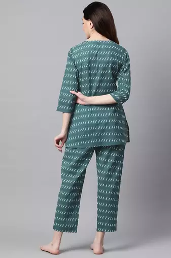 Women Teal Green Ethnic Night Suit