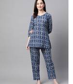 Women Cobalt Blue Ethnic Night Suit