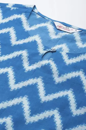 Women Sky Blue Chevron Printed Night Suit