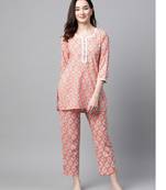 Women Peach Ethnic Night Suit