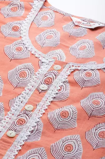 Women Peach Ethnic Night Suit