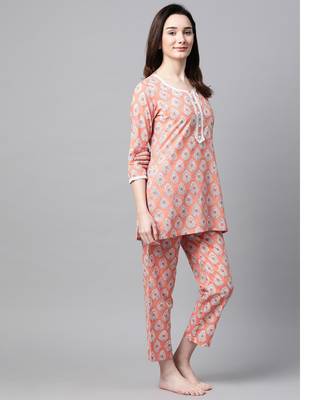 Women Peach Ethnic Night Suit 3
