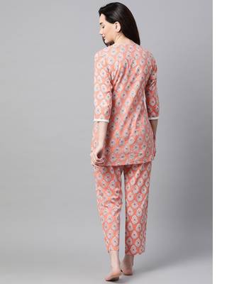 Women Peach Ethnic Night Suit 4