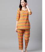 Mustard Yellow Printed Night Suit