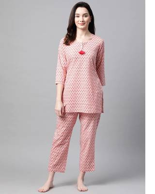 Women Floral Pink Night Suit 1