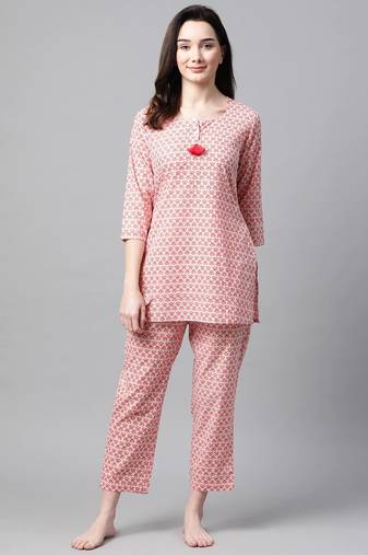 Women Floral Pink Night Suit