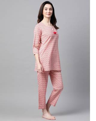 Women Floral Pink Night Suit 2