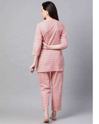 Women Floral Pink Night Suit 3