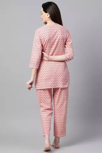 Women Floral Pink Night Suit