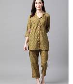Olive Green Floral Printed Night Suit