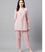 White and Peach Chevron Printed Night Suit