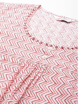 White and Peach Chevron Printed Night Suit 3