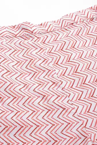 White and Peach Chevron Printed Night Suit