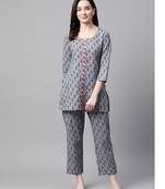 Blue Foral Printed Night Suit