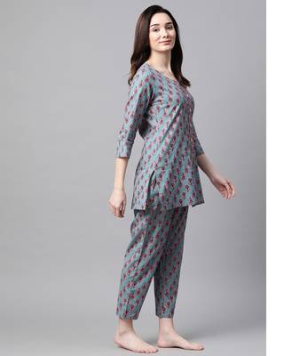 Blue Foral Printed Night Suit 2