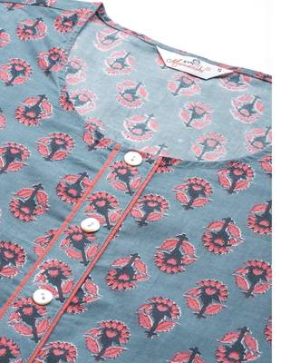Blue Foral Printed Night Suit 5