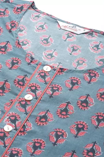 Blue Foral Printed Night Suit