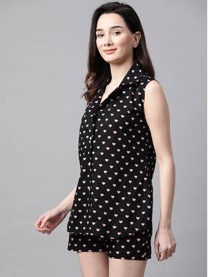Black and Pink Heart Printed Night Suit 2