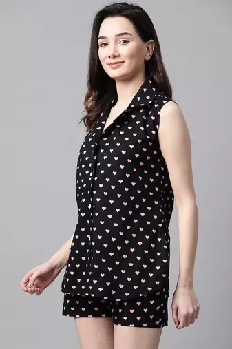 Black and Pink Heart Printed Night Suit