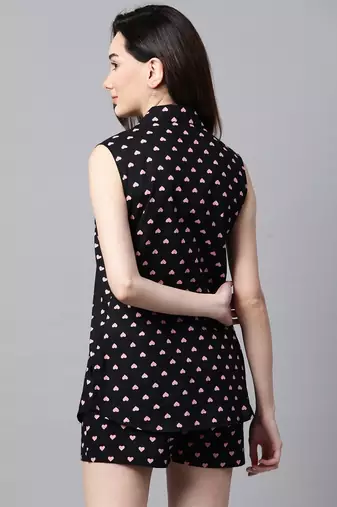 Black and Pink Heart Printed Night Suit