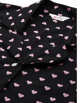Black and Pink Heart Printed Night Suit 5