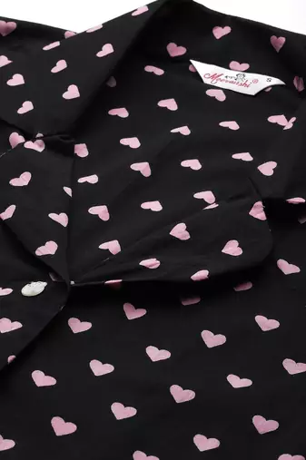 Black and Pink Heart Printed Night Suit