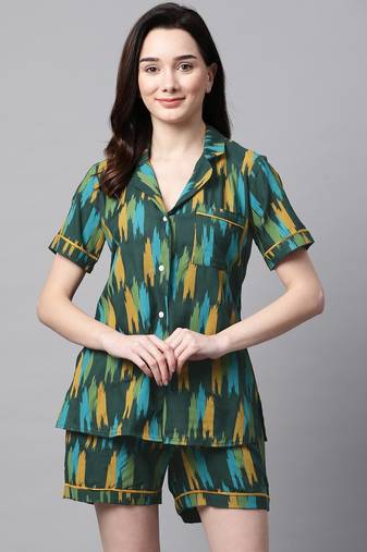 Green and Yellow Printed Night Suit