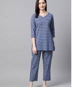 Navy Blue Checks Printed Night Suit