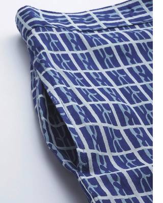 Navy Blue Checks Printed Night Suit 4