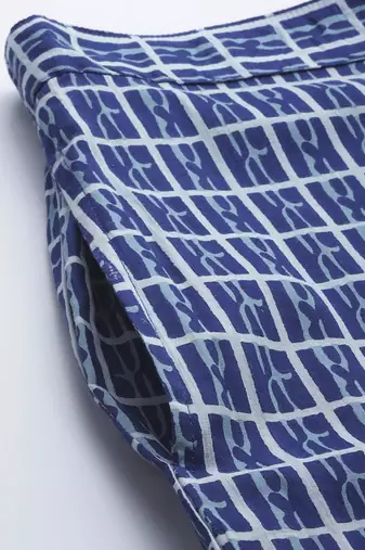Navy Blue Checks Printed Night Suit