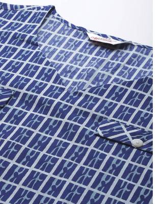 Navy Blue Checks Printed Night Suit 5