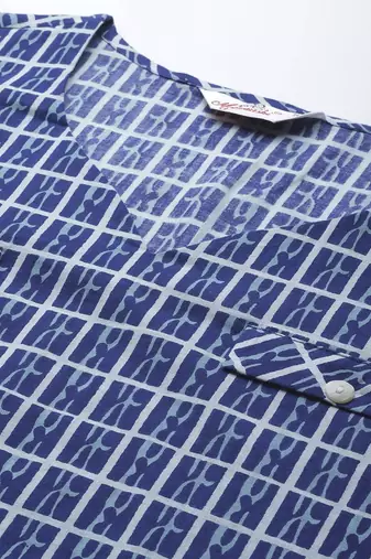 Navy Blue Checks Printed Night Suit