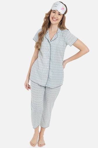 Aqua Blue Printed Night Suit