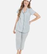 Aqua Blue Printed Night Suit