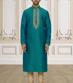 Men's green embroidered kurta pajama