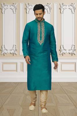 Men's green embroidered kurta pajama 2